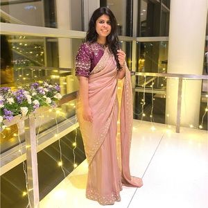 Hand made work on blouse and saree